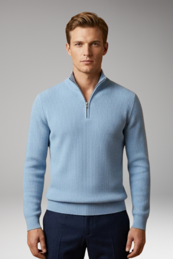 Adam | Stylish Ribbed Half-Zip Polo Jumper