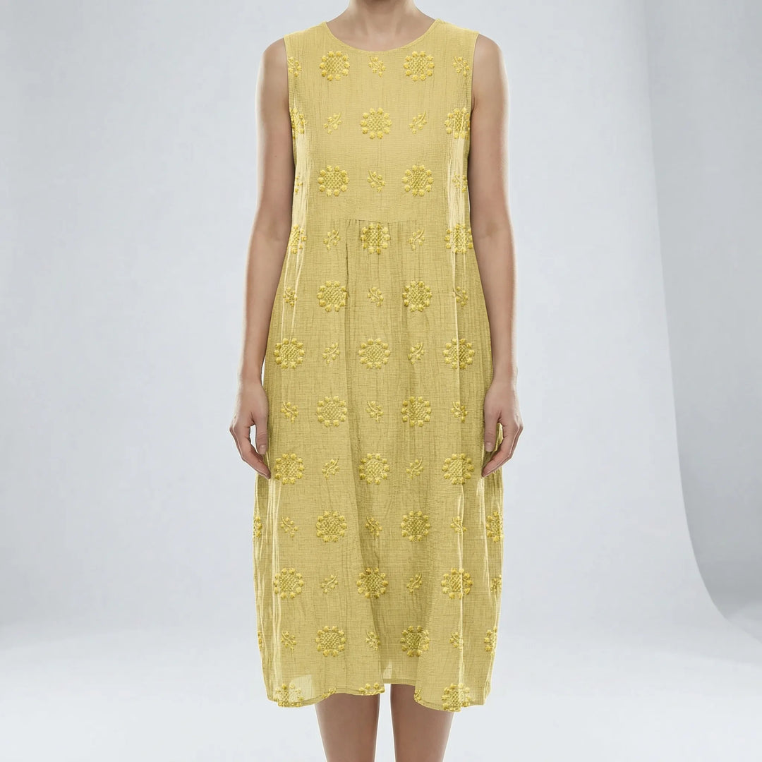 Alice | Graceful Sleeveless Textured Midi Pinafore Dress