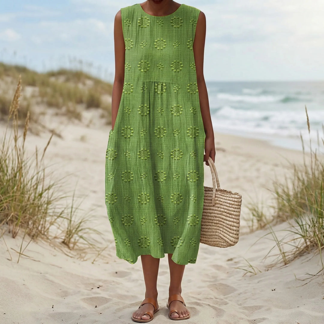 Alice | Graceful Sleeveless Textured Midi Pinafore Dress
