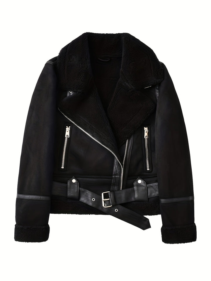 Amelia | Refined Belted Shearling-Look Aviator Jacket