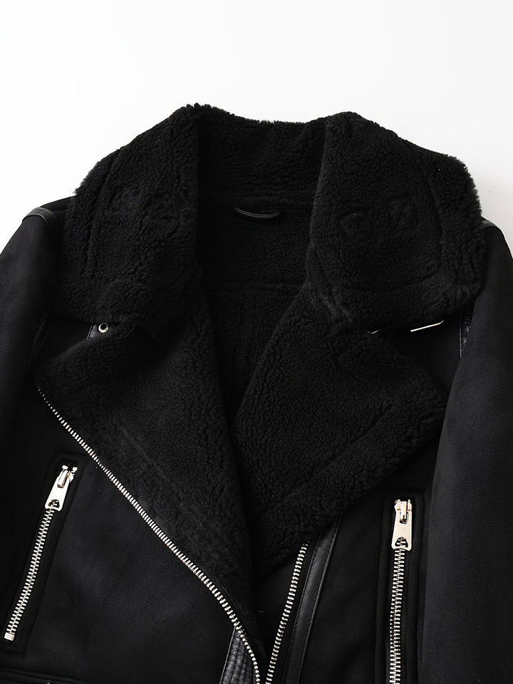 Amelia | Refined Belted Shearling-Look Aviator Jacket