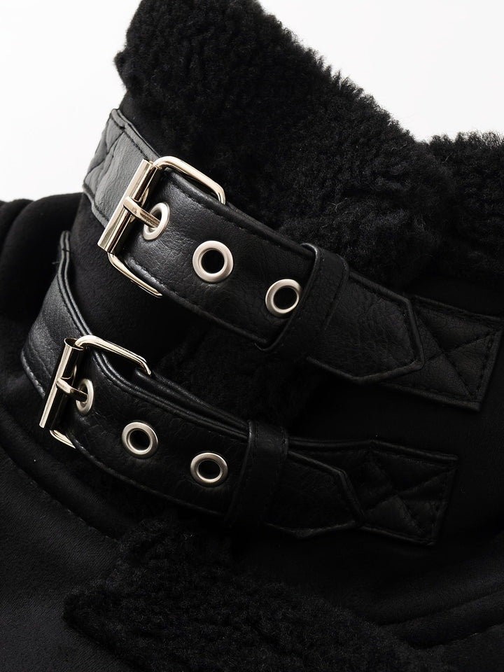 Amelia | Refined Belted Shearling-Look Aviator Jacket