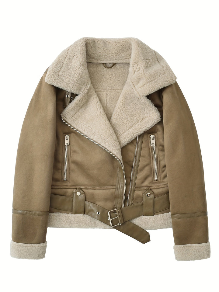 Amelia | Refined Belted Shearling-Look Aviator Jacket