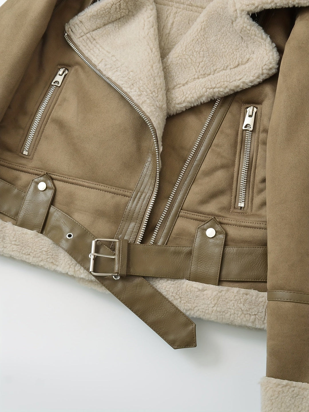 Amelia | Refined Belted Shearling-Look Aviator Jacket