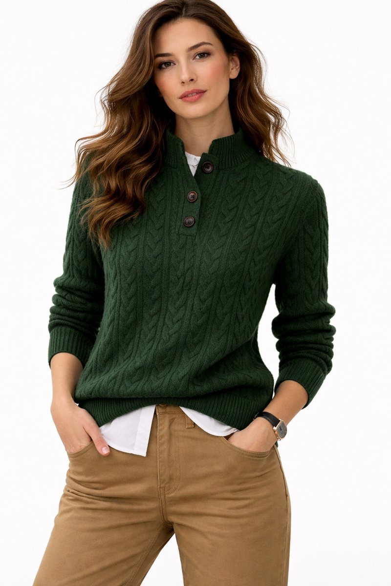 Amelia | Relaxed Button Neck Cable Knit Jumper