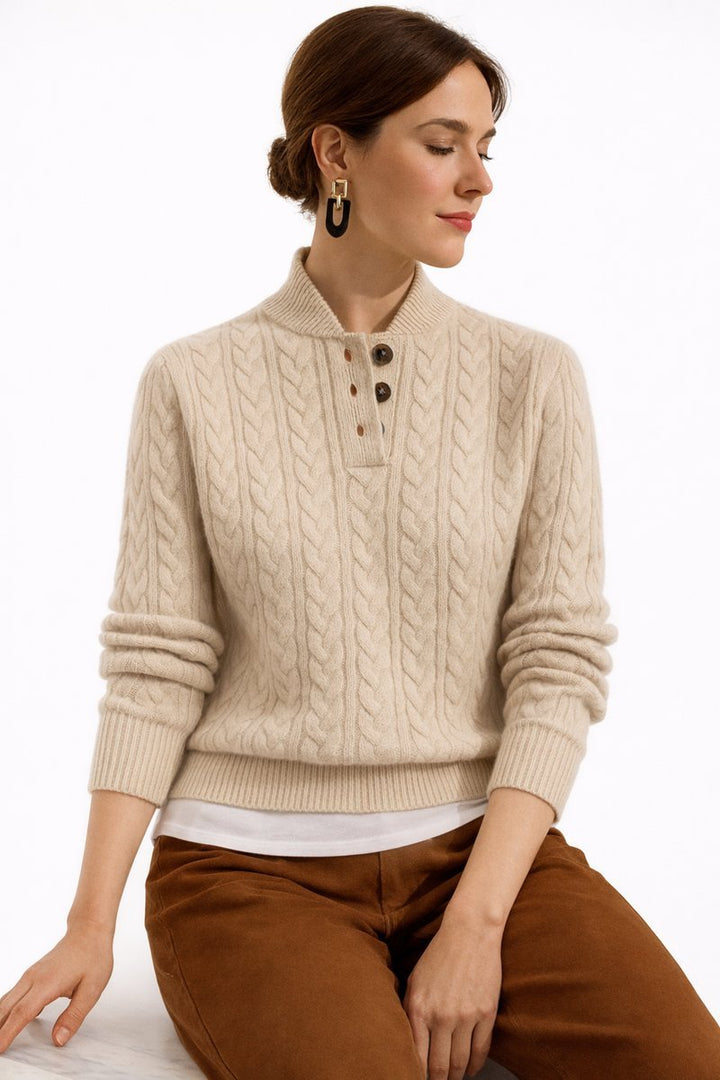 Amelia | Relaxed Button Neck Cable Knit Jumper