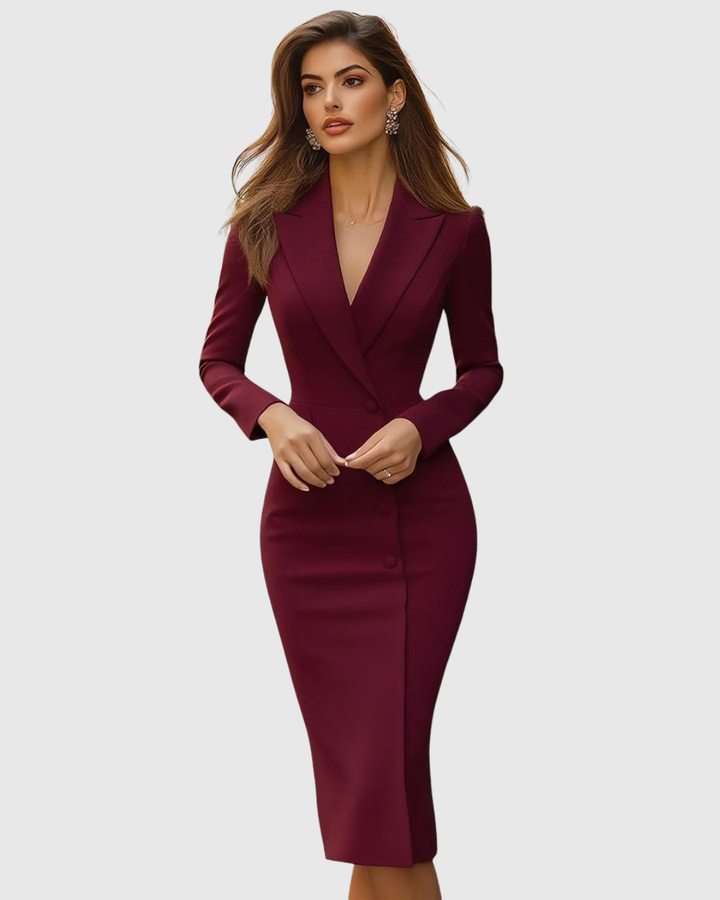 Aria | Chic Tailored Long Sleeve Blazer Midi Dress