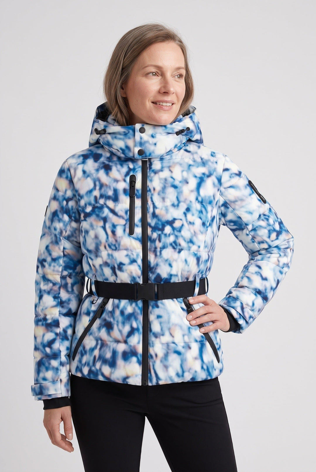 Aria | Refined Belted Puffer Ski Jacket with Hood