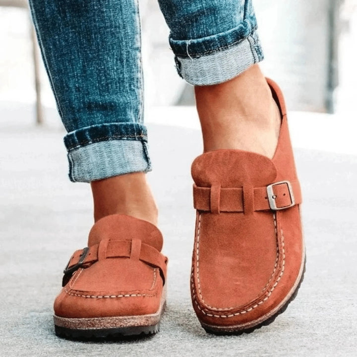 Athena | Elegant Buckle Detail Cork Sole Mule Slippers