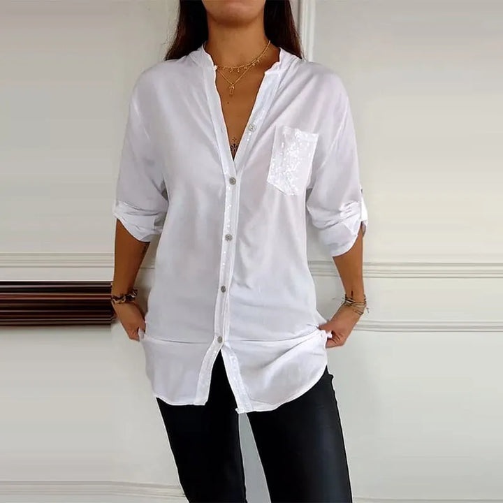 Aurora | Refined Sequin Trim Button-Through Party Top