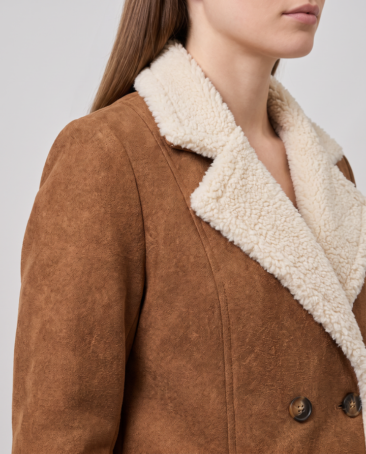 Aurora | Timeless Shearling Trim Double Breasted Teddy Coat