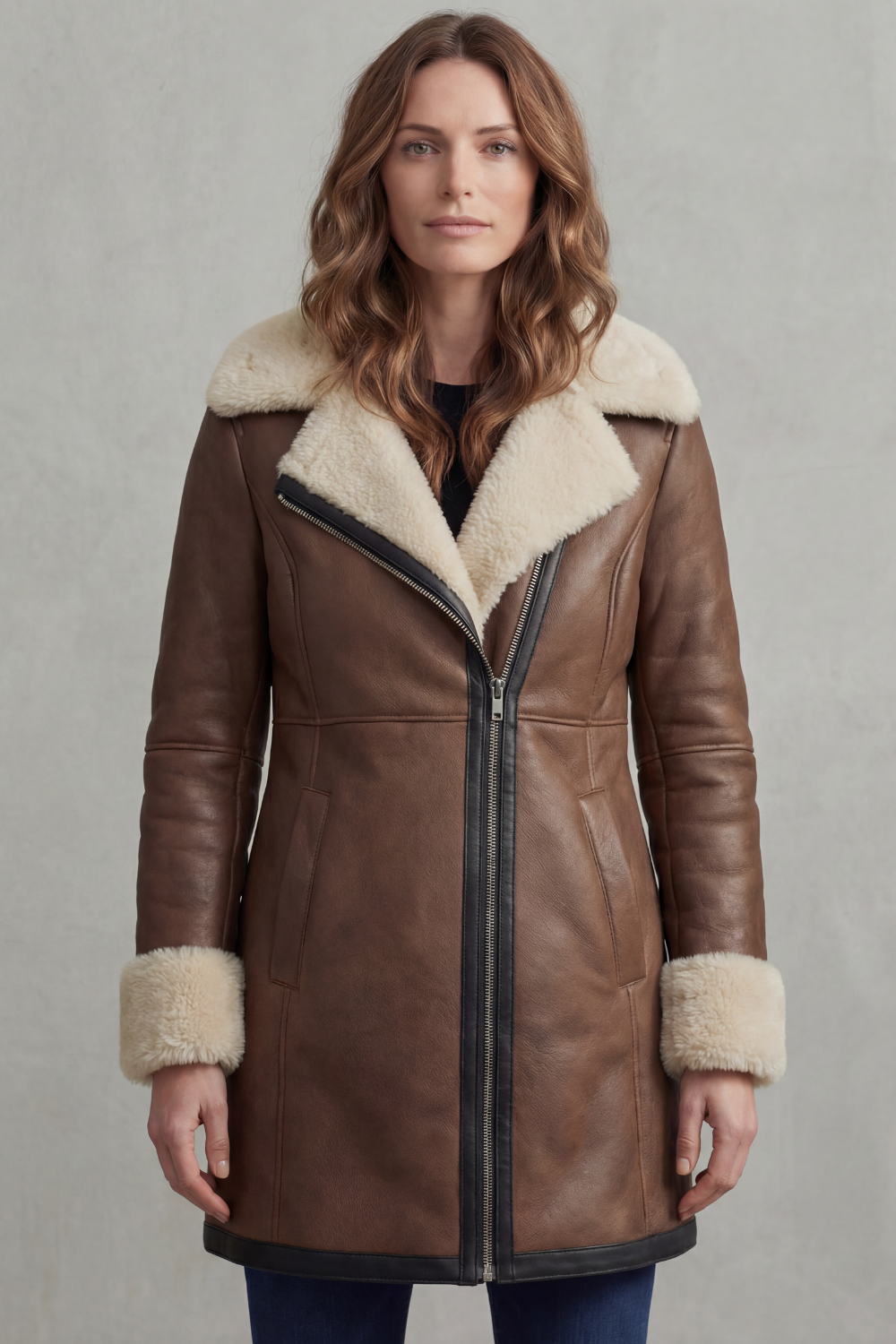 Ayla | Cosy Shearling Collar Aviator Jacket Coat