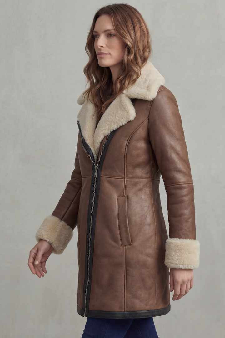 Ayla | Cosy Shearling Collar Aviator Jacket Coat