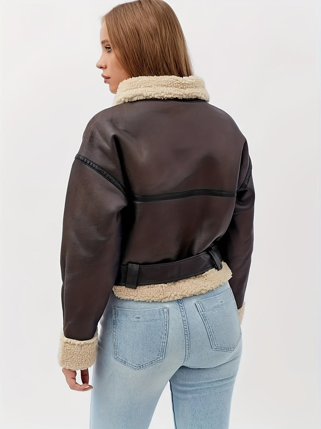Bella | Graceful Belted Aviator Jacket with Plush Trim