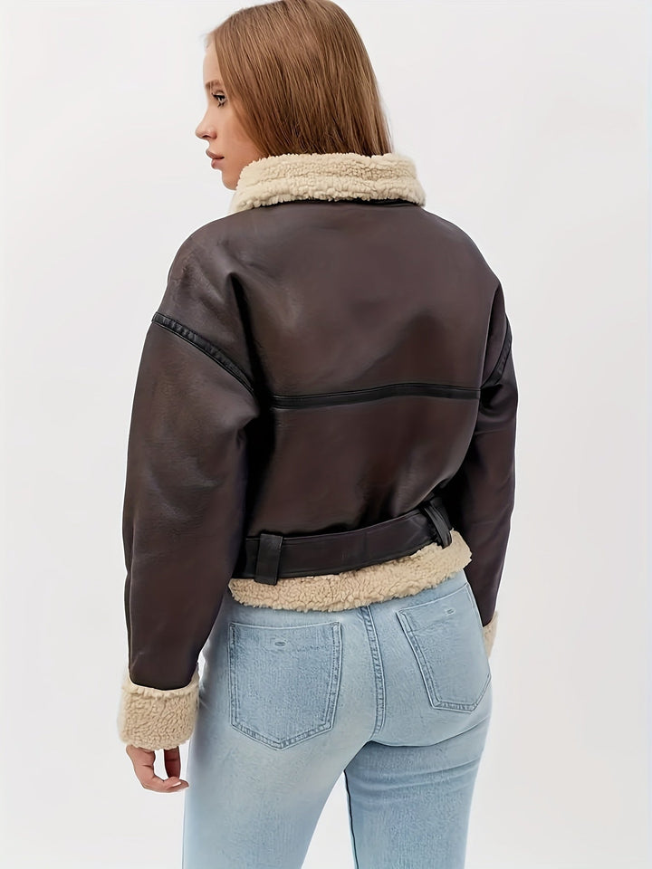 Bella | Graceful Belted Aviator Jacket with Plush Trim