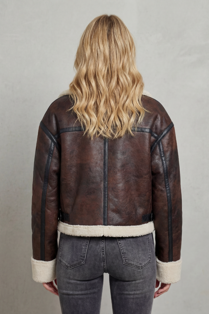 Darcie | Stylish Cropped Aviator Jacket with Shearling Trim