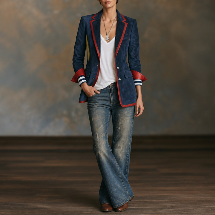 Elizabeth | Chic Contrast Trim Tailored Velvet Blazer
