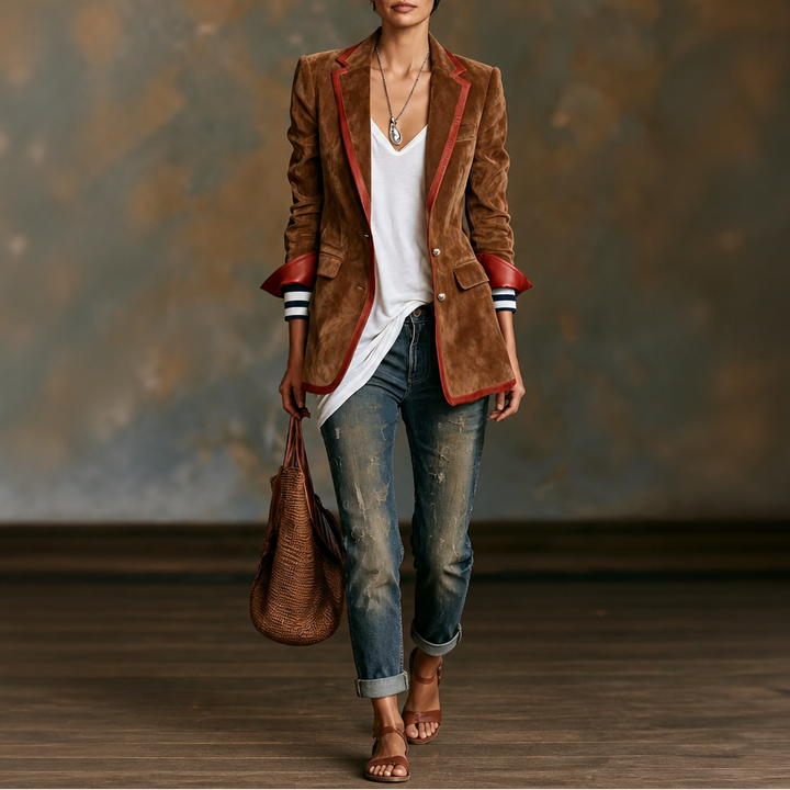 Elizabeth | Chic Contrast Trim Tailored Velvet Blazer