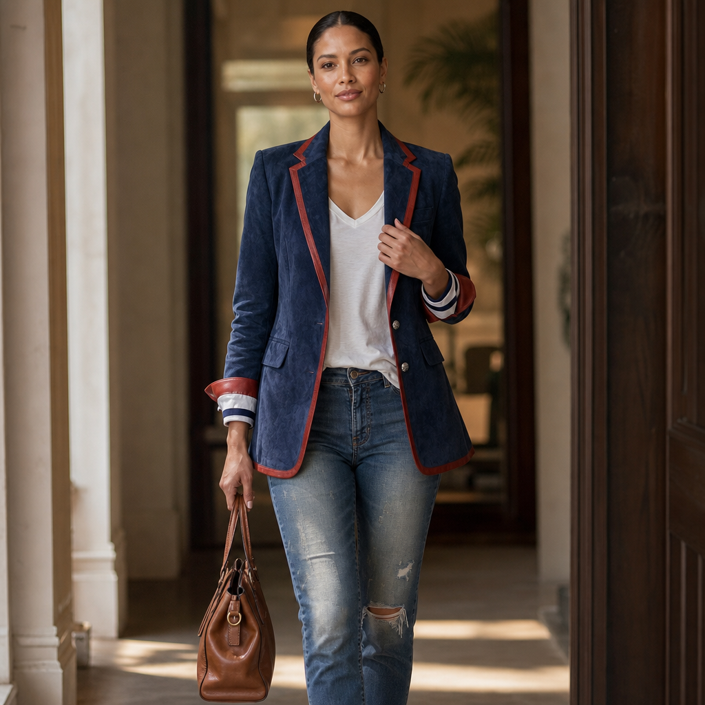 Elizabeth | Chic Contrast Trim Tailored Velvet Blazer