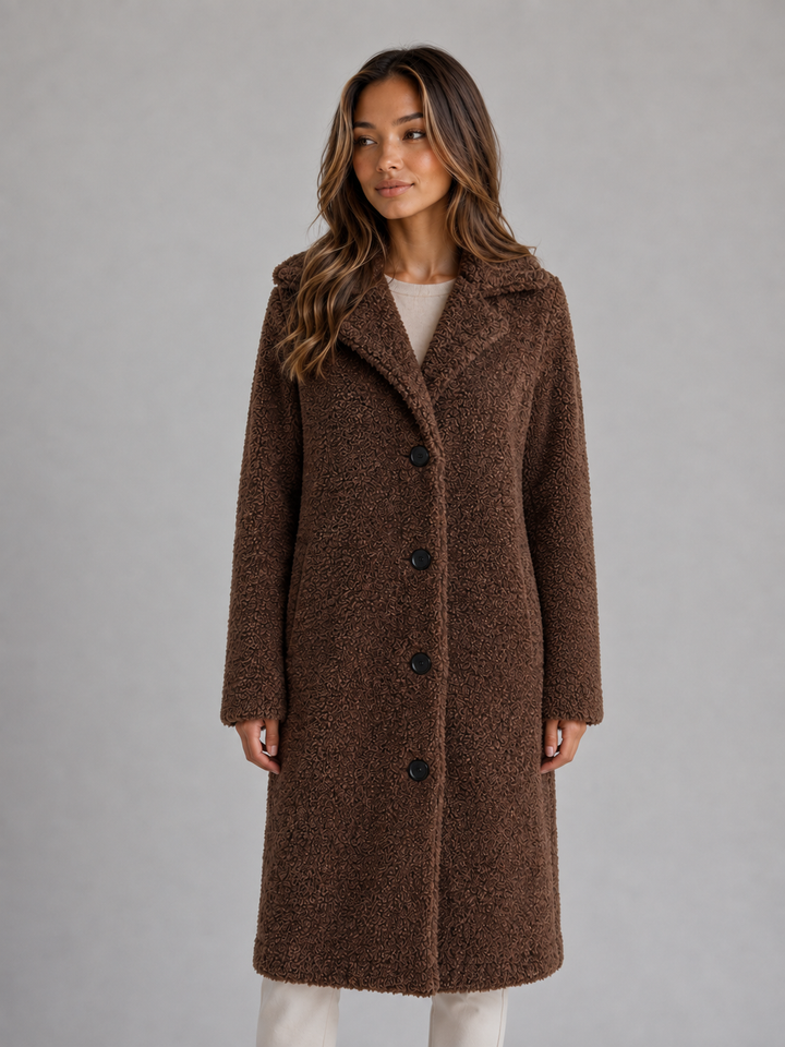 Elizabeth | Elegant Longline Teddy Coat with Button Front