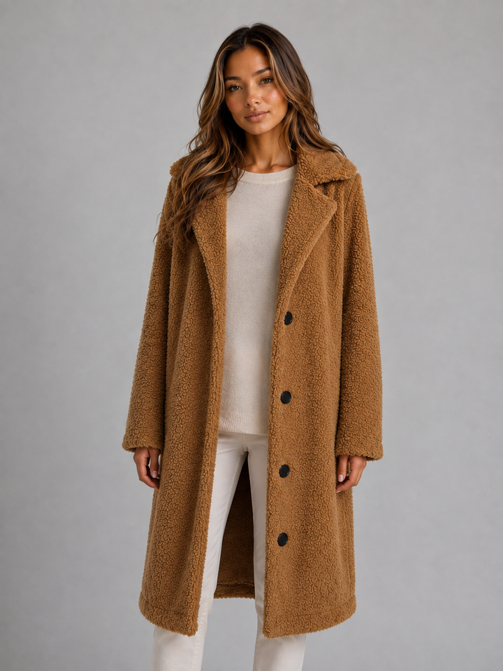 Elizabeth | Elegant Longline Teddy Coat with Button Front
