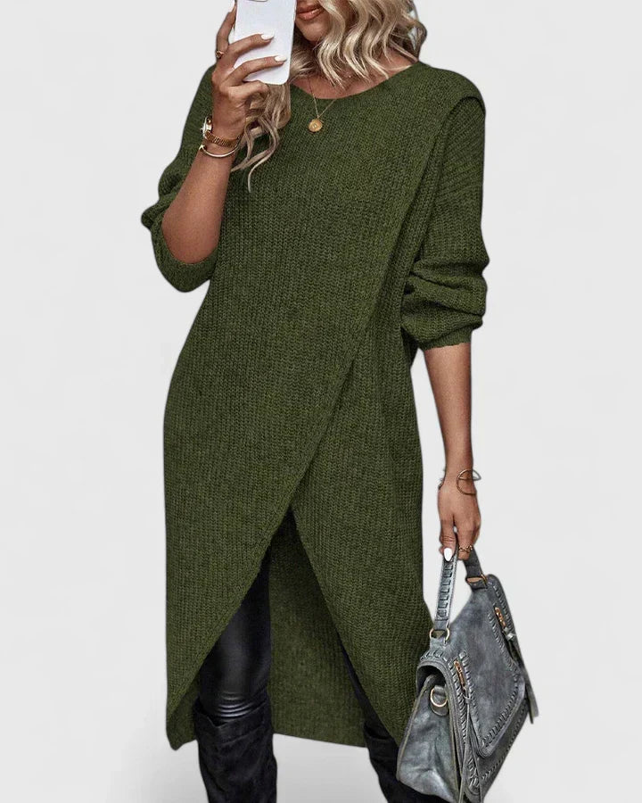 Ellie | Timeless Wrap Hem Knit Midi Dress