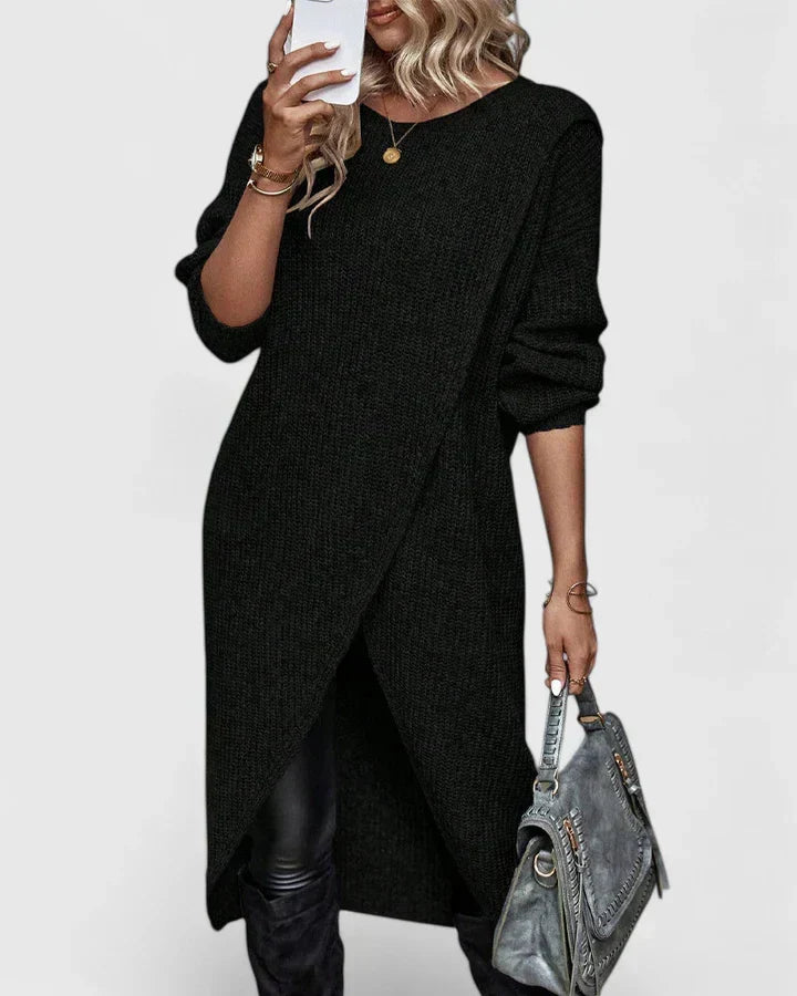 Ellie | Timeless Wrap Hem Knit Midi Dress