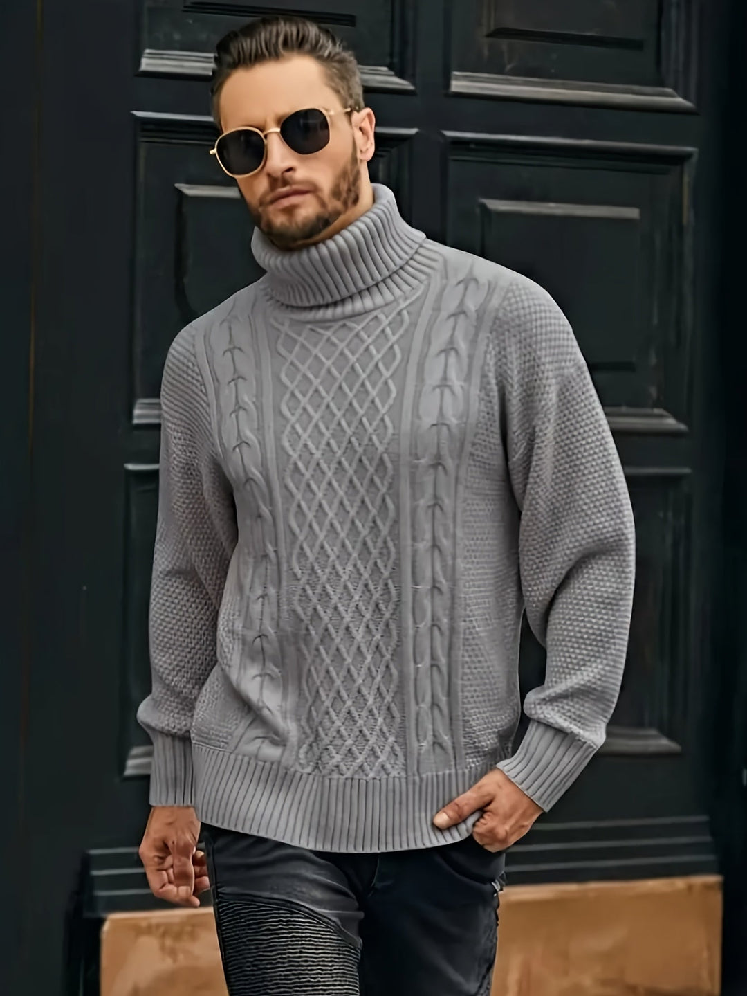 Ellis | Cable Knit Roll Neck Mens Knit Jumper