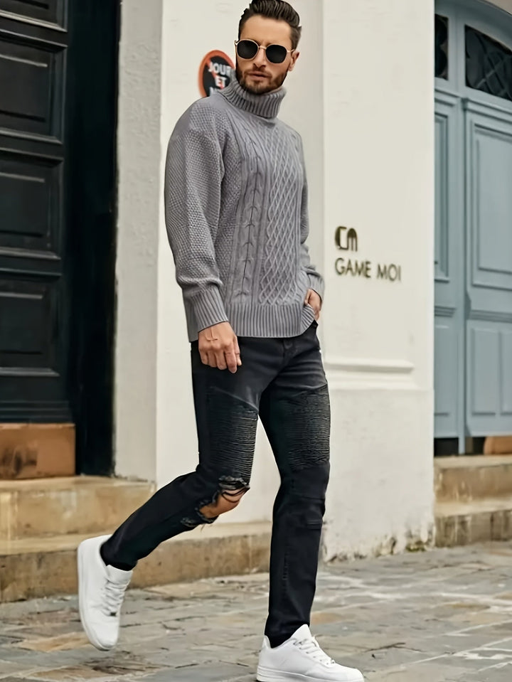 Ellis | Cable Knit Roll Neck Mens Knit Jumper
