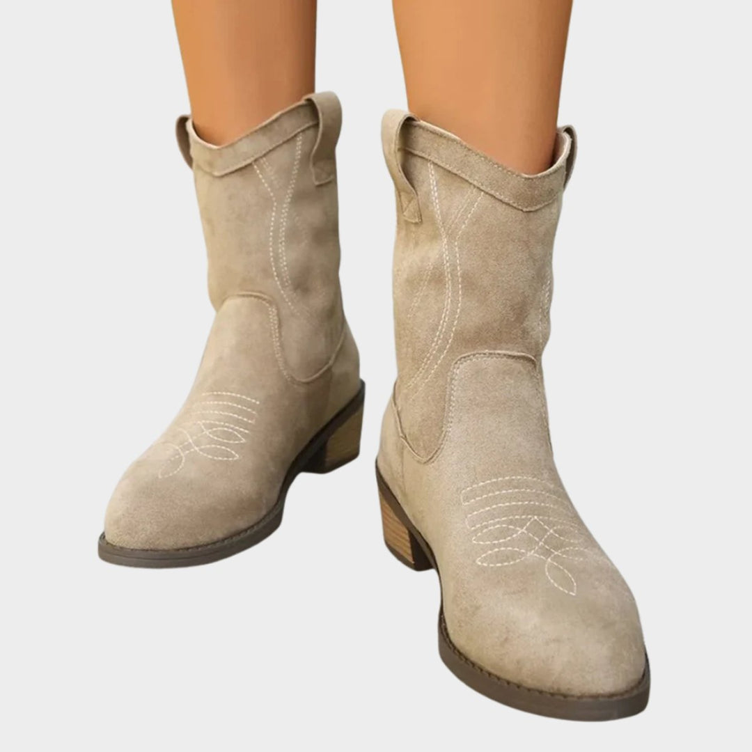Emma | Elegant Western Stitch Cowboy Ankle Boots