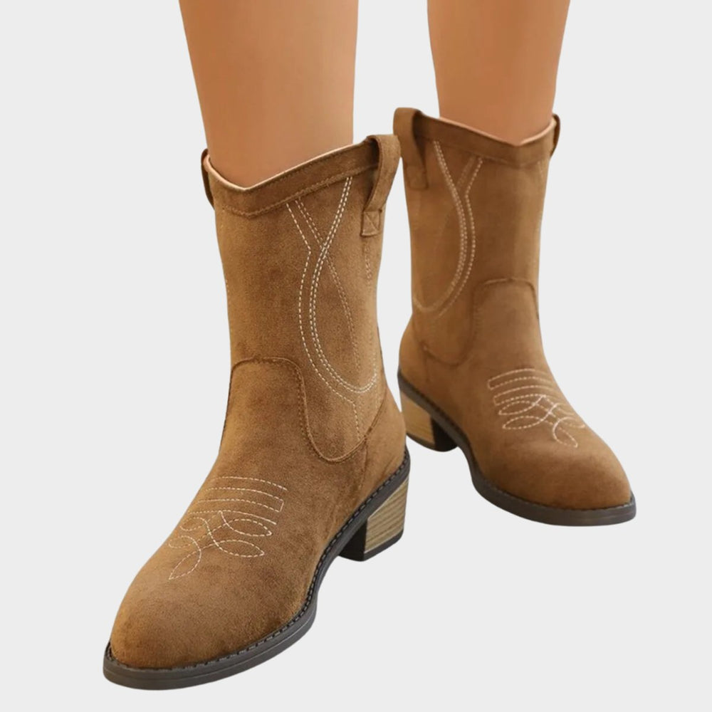 Emma | Elegant Western Stitch Cowboy Ankle Boots