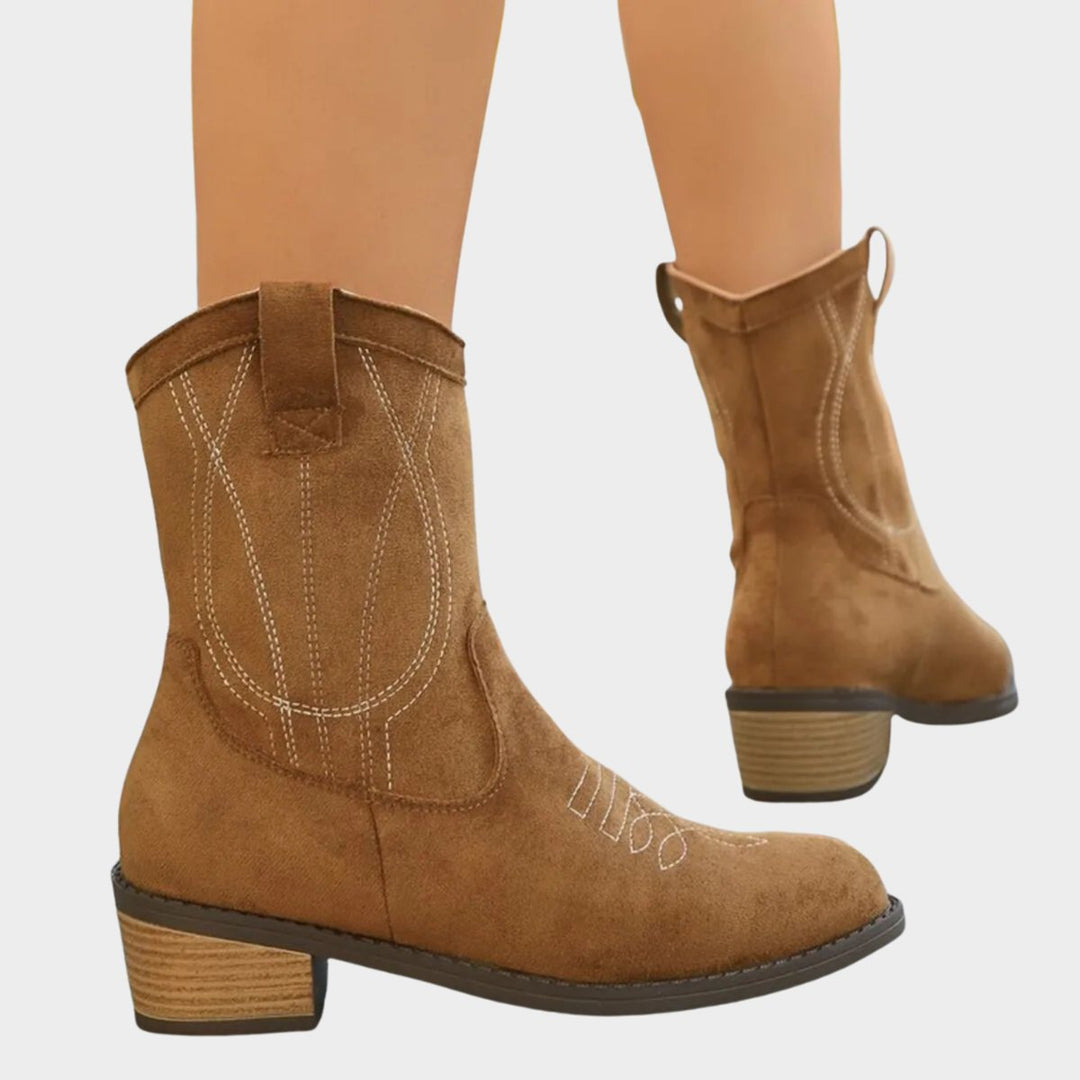 Emma | Elegant Western Stitch Cowboy Ankle Boots