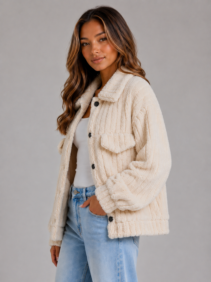 Esme | Effortless Ribbed Button-Up Teddy Coat