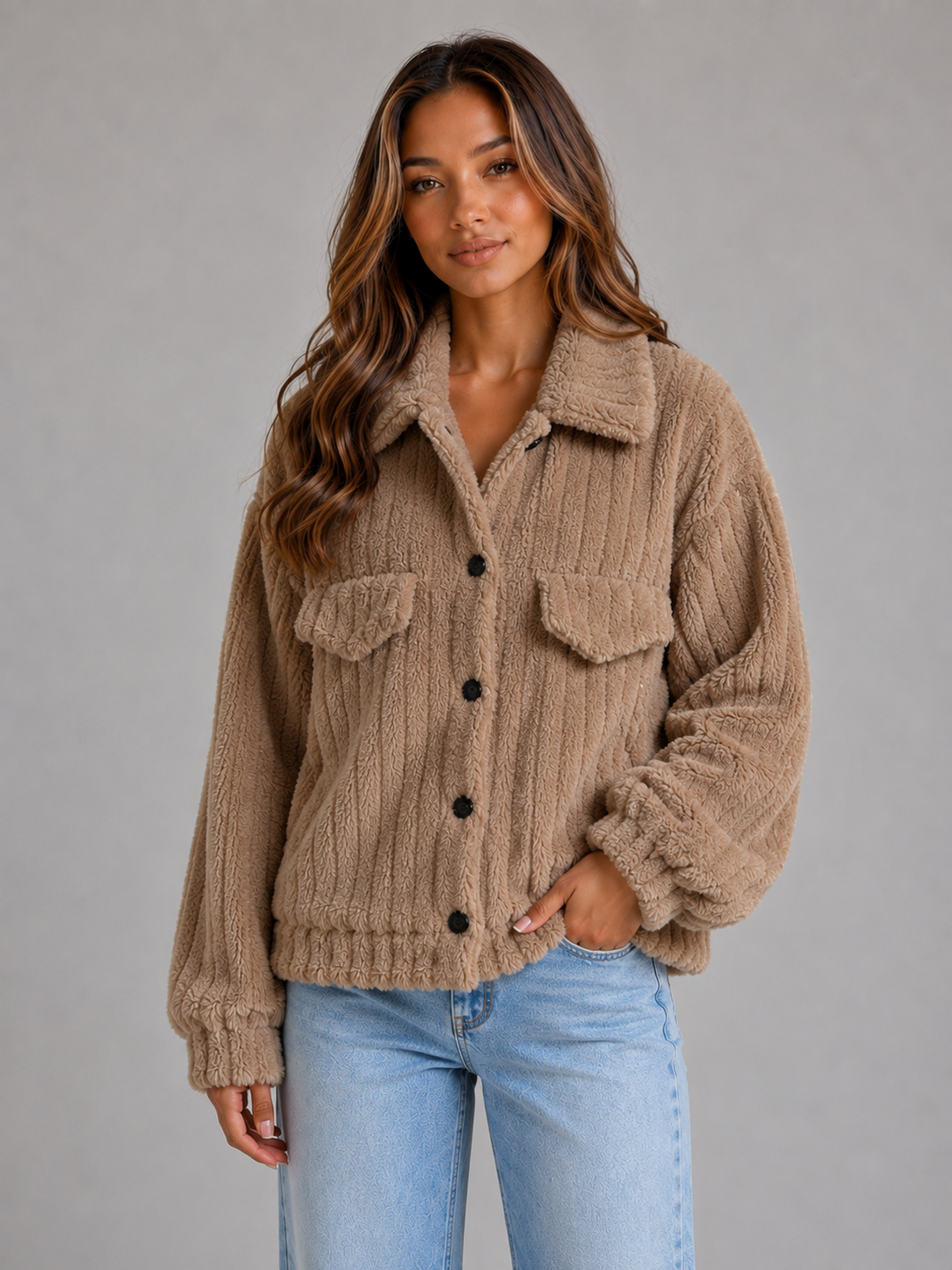 Esme | Effortless Ribbed Button-Up Teddy Coat