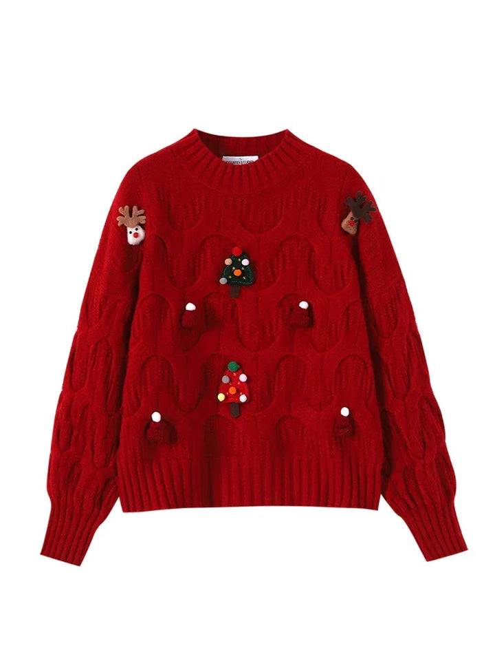 Esme | Elegant Cable Knit Christmas Jumper with Novelty Reindeer Detail
