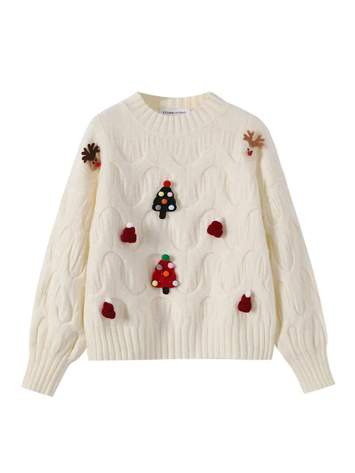 Esme | Elegant Cable Knit Christmas Jumper with Novelty Reindeer Detail