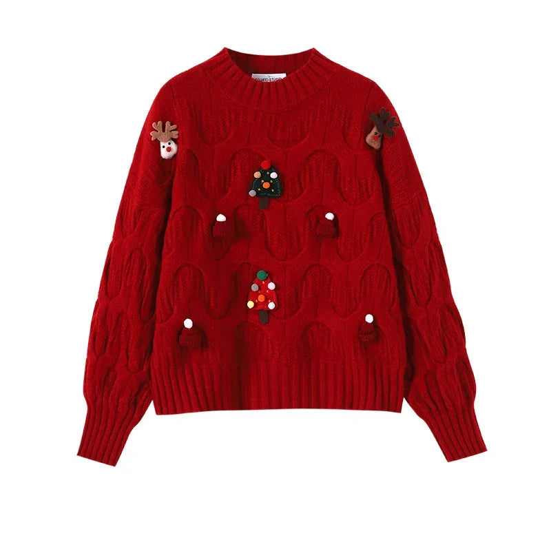 Esme | Elegant Cable Knit Christmas Jumper with Novelty Reindeer Detail