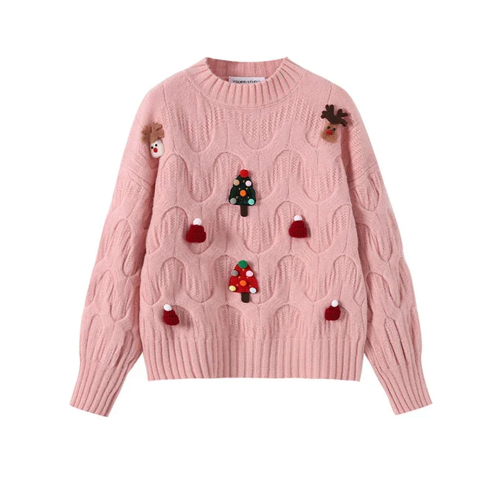 Esme | Elegant Cable Knit Christmas Jumper with Novelty Reindeer Detail