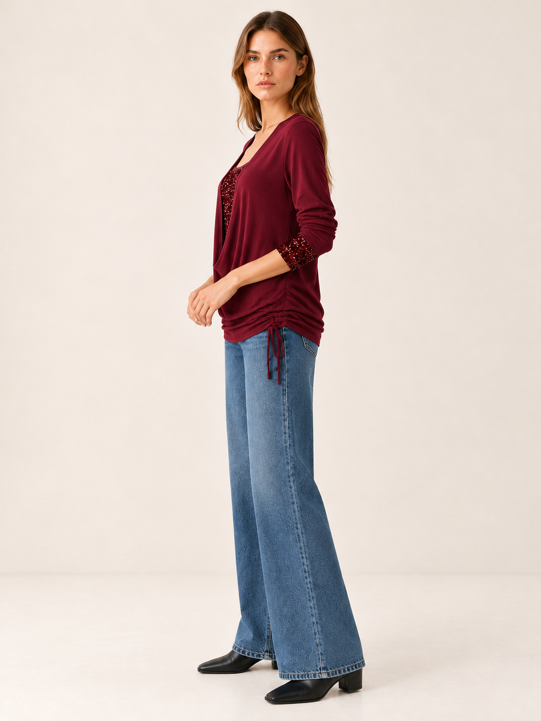 Eva | Elegant Cowl Neck Sequin Party Top