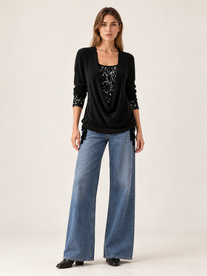 Eva | Elegant Cowl Neck Sequin Party Top