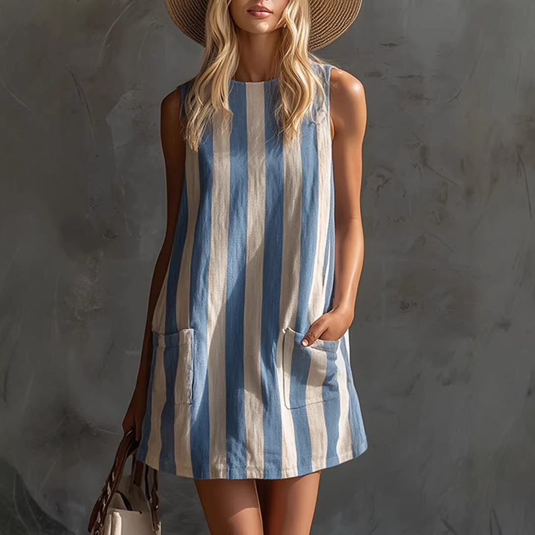Evie | Cosy Striped Pinafore Mini Dress with Pockets