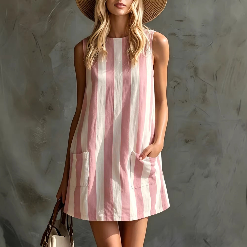 Evie | Cosy Striped Pinafore Mini Dress with Pockets