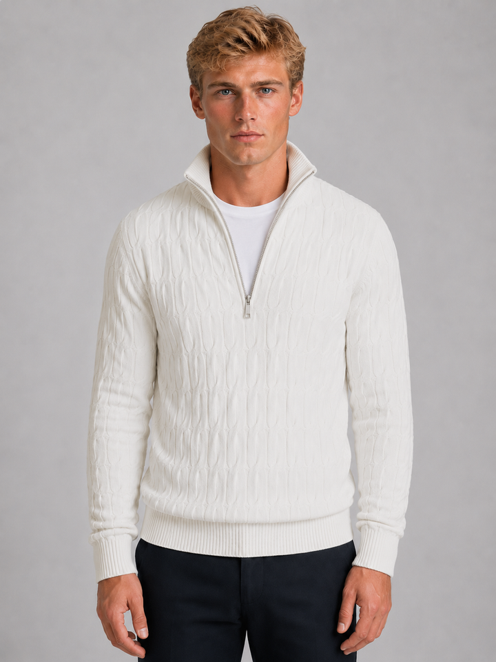 Finley | Polished Cable Knit Quarter Zip Polo Jumper