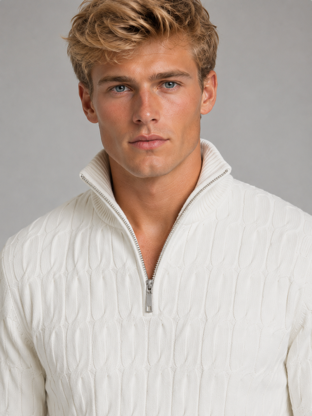 Finley | Polished Cable Knit Quarter Zip Polo Jumper