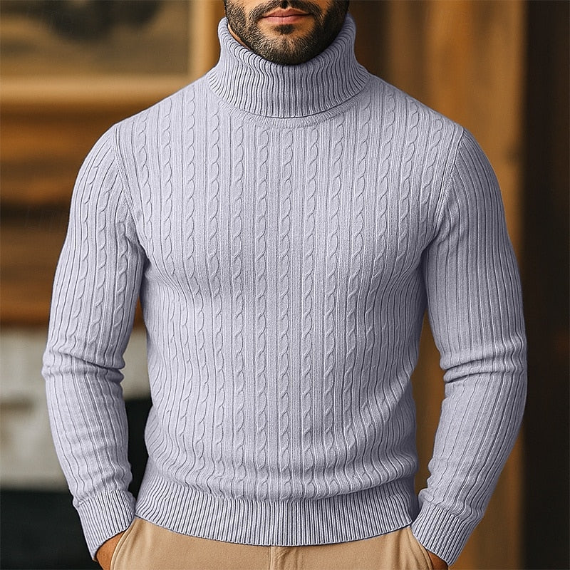 Freddie | Relaxed Roll Neck Cable Knit Sweater