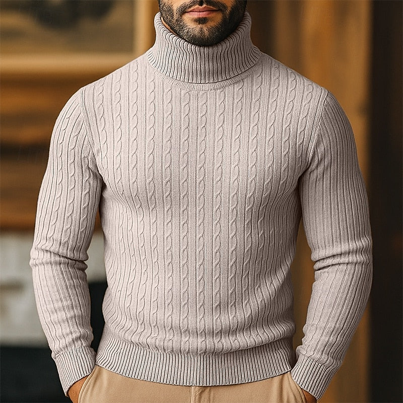 Freddie | Relaxed Roll Neck Cable Knit Sweater