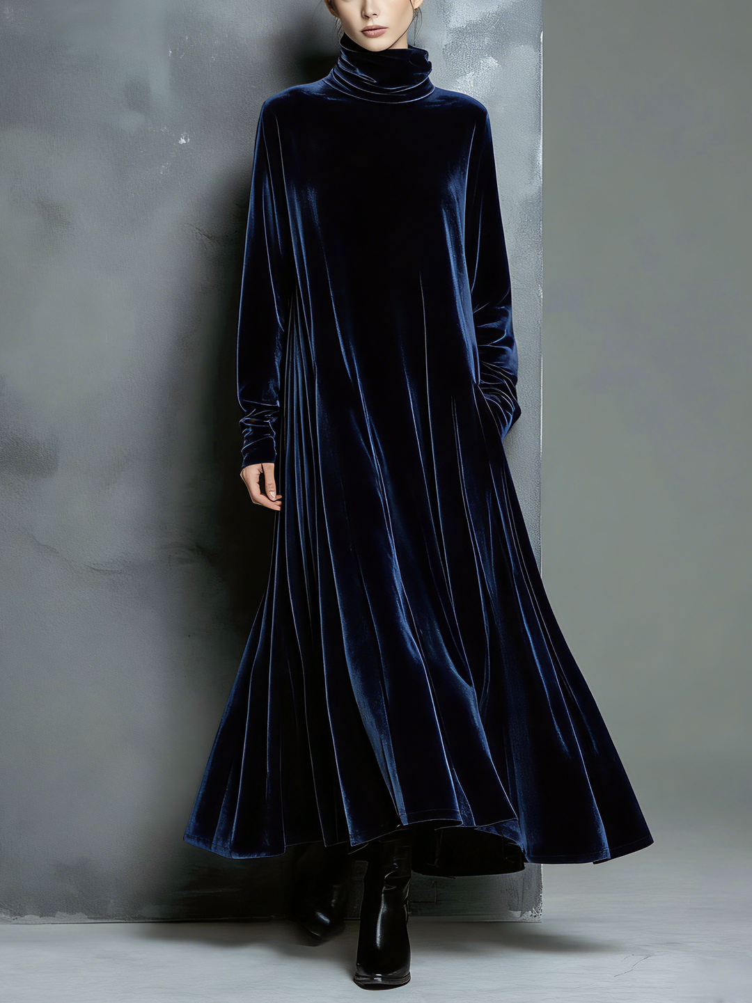 Hallie | Refined High Neck Long Sleeve Maxi Velvet Dress