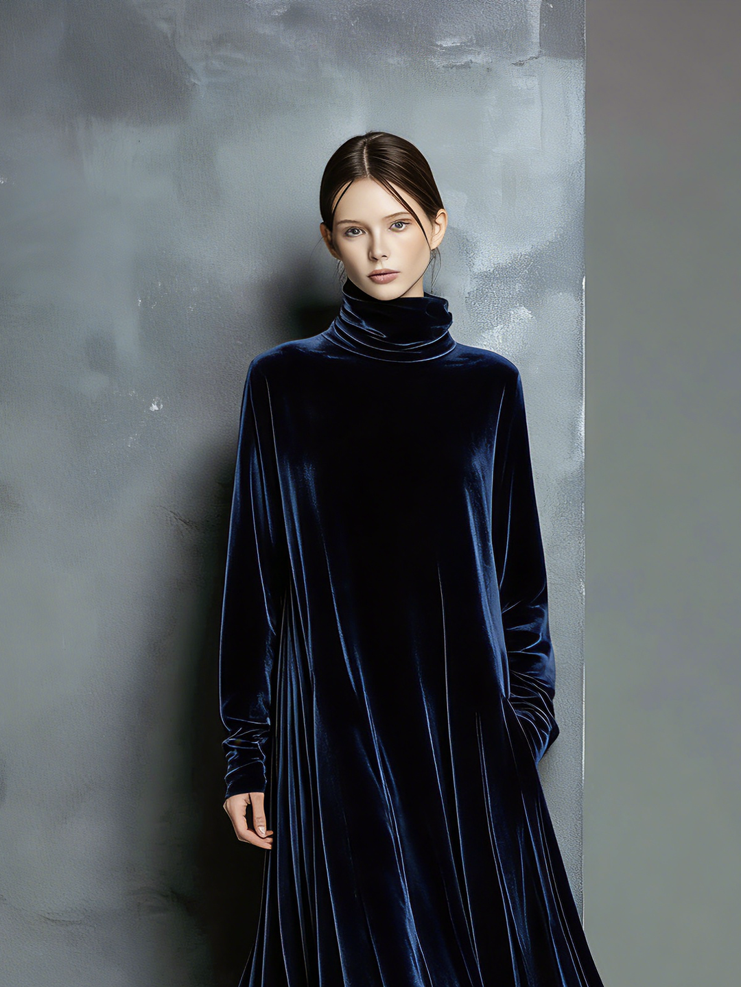 Hallie | Refined High Neck Long Sleeve Maxi Velvet Dress