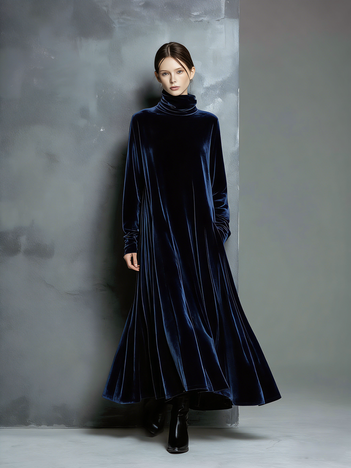 Hallie | Refined High Neck Long Sleeve Maxi Velvet Dress