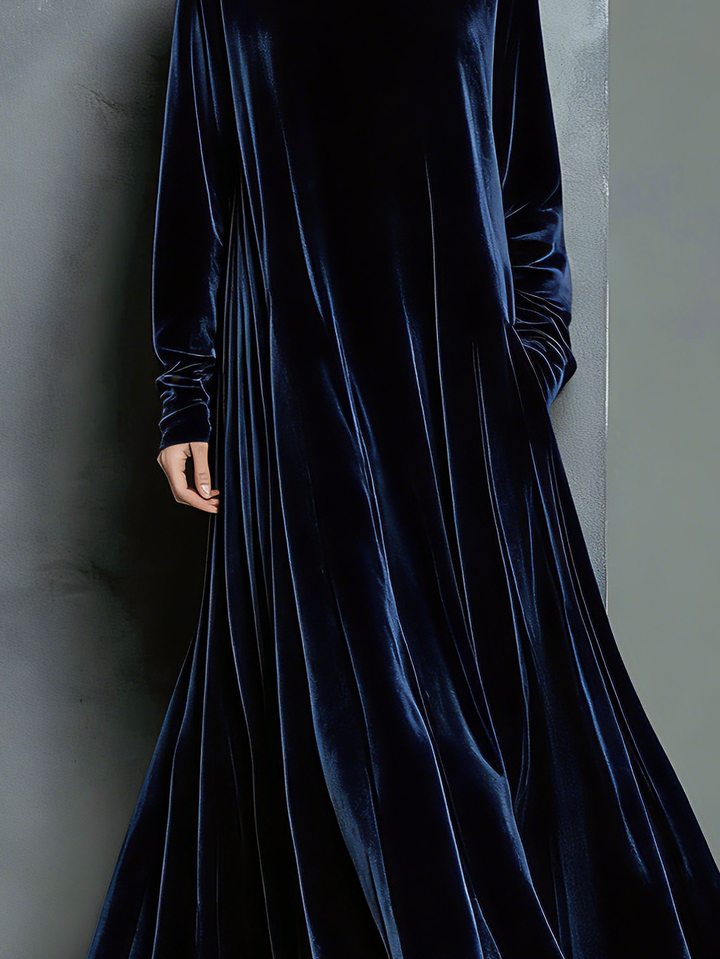 Hallie | Refined High Neck Long Sleeve Maxi Velvet Dress